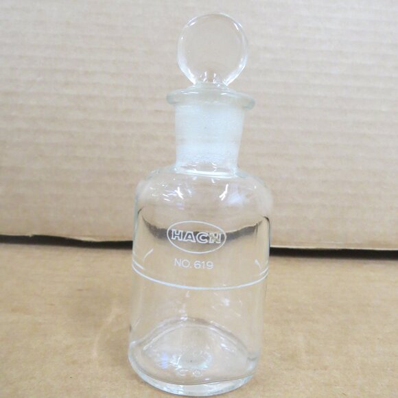 Vintage HACH No. 619 Laboratory Chemistry Glass Bottle Jar /w Stopper 4-1/4'' - Picture 1 of 6